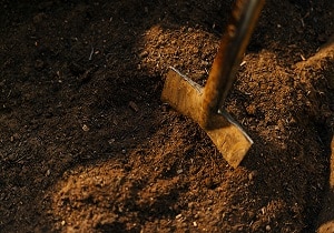 Product Images - Rolawn Beds & Borders Topsoil close up with spade