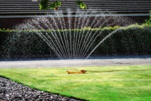 Info centre - watering a lawn with a sprinkler