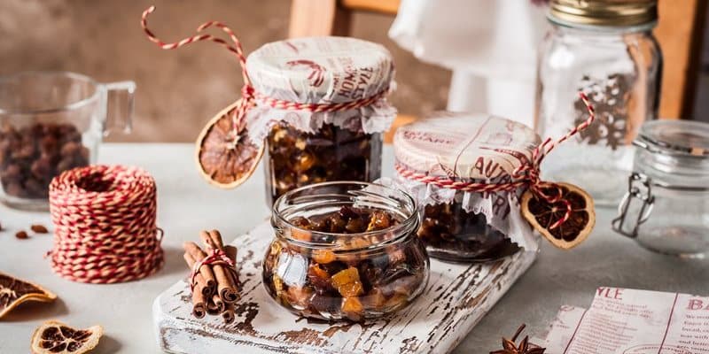 Homemade sweet mincemeat in gift jar