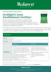 Rolawn Product Specification Sheet: GroRight Lawn Establishment Fertiliser