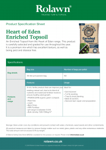 Rolawn Product Specification Sheet: Heart of Eden Enriched Topsoil