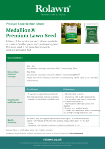 Rolawn Product Specification Sheet: Medallion Premium Lawn Seed