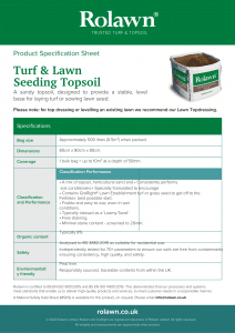 Rolawn Product Specification Sheet: Turf & Lawn Seeding Topsoil