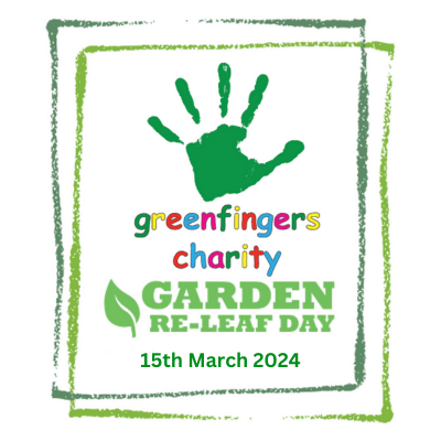 Greenfingers Charity Garden Re-Leaf logo for 2024