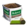 Rolawn Medallion Turf roll in front of a bulk bag of Turf and Lawn Seeding Topsoil