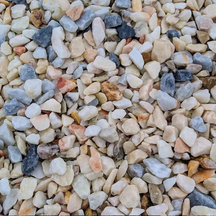 Blossom Chippings/Flamingo Gravel. Attractive mix of grey, pink, peach, white and cream gravel.