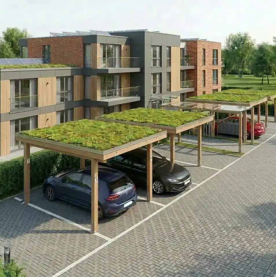 Multiple car ports on new apartment building